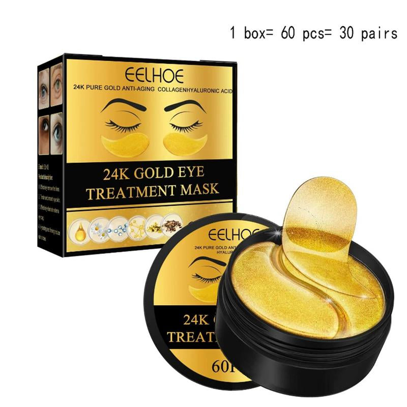 24K Gold Moisturizing Eye Mask, 60Pcs/Set Tightening and Lifting Eye Patches, Hydrating Brightening & Firming Eye Sticker, Beauty & Personal Eye Care Product, Skincare Products Skincare Set, Fall Gift Smooth Wrinkle