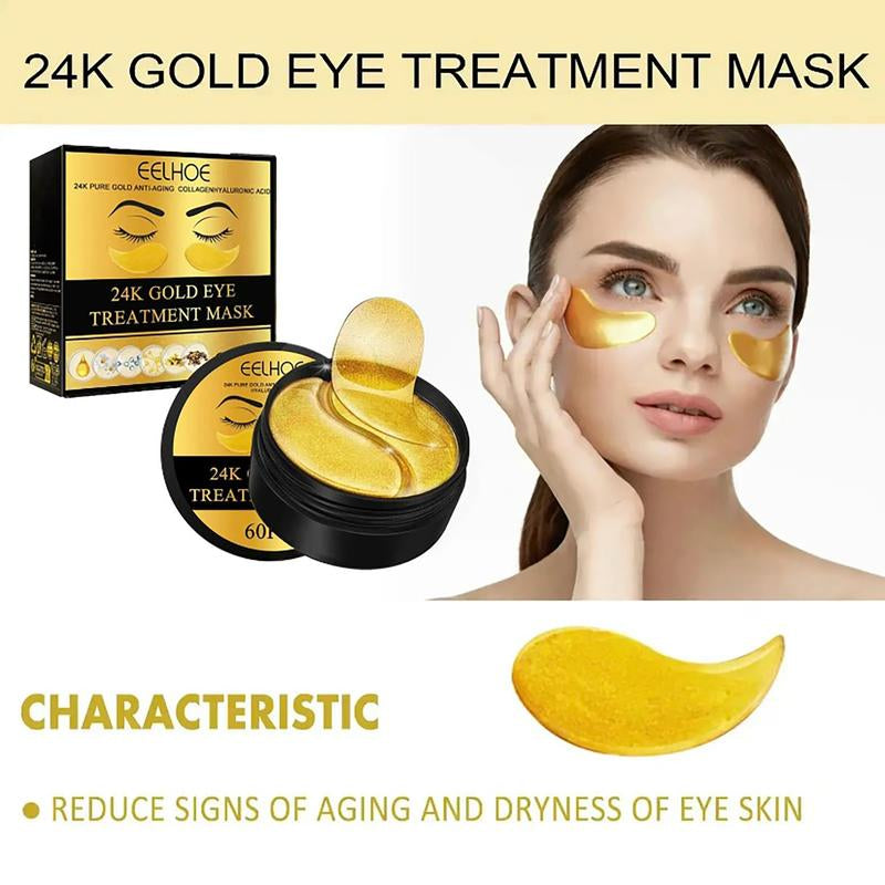 24K Gold Moisturizing Eye Mask, 60Pcs/Set Tightening and Lifting Eye Patches, Hydrating Brightening & Firming Eye Sticker, Beauty & Personal Eye Care Product, Skincare Products Skincare Set, Fall Gift Smooth Wrinkle