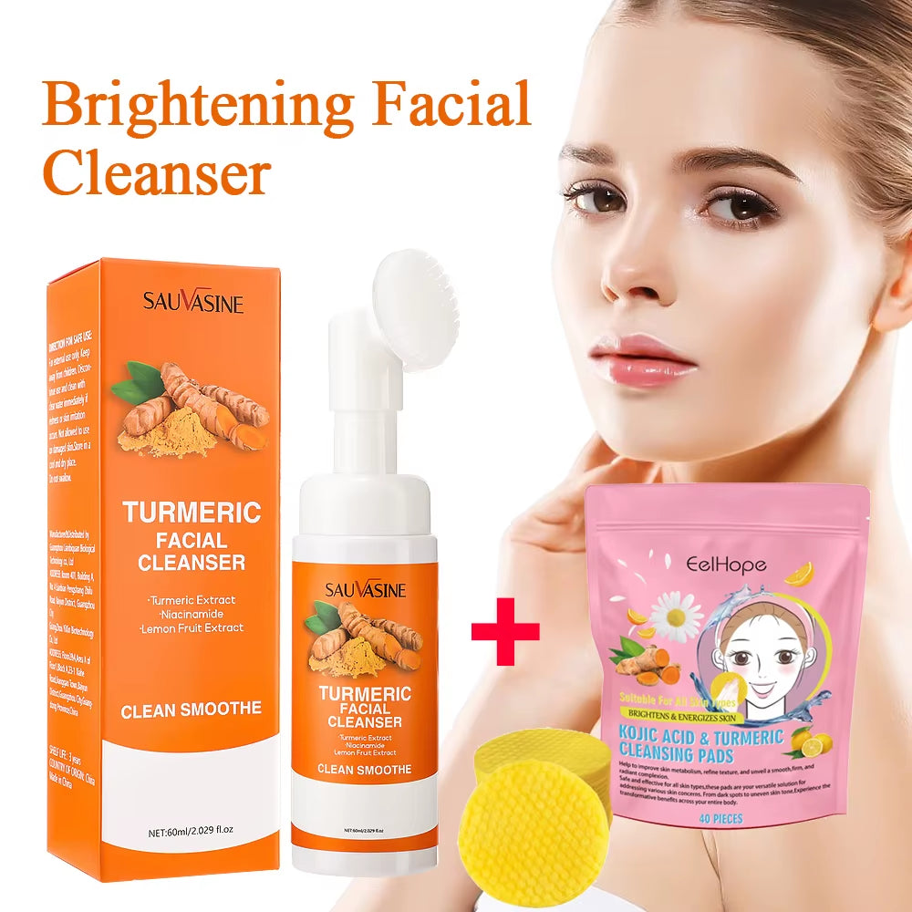 Turmeric Facial Cleanser Pads - 40 Count Exfoliating Kojic Acid Treatment for Dark Spot Reduction and Skin Brightening