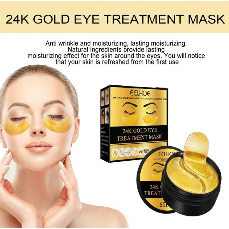 24K Gold Moisturizing Eye Mask, 60Pcs/Set Tightening and Lifting Eye Patches, Hydrating Brightening & Firming Eye Sticker, Beauty & Personal Eye Care Product, Skincare Products Skincare Set, Fall Gift Smooth Wrinkle
