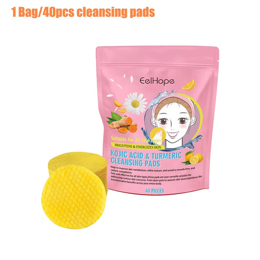 Turmeric Facial Cleanser Pads - 40 Count Exfoliating Kojic Acid Treatment for Dark Spot Reduction and Skin Brightening