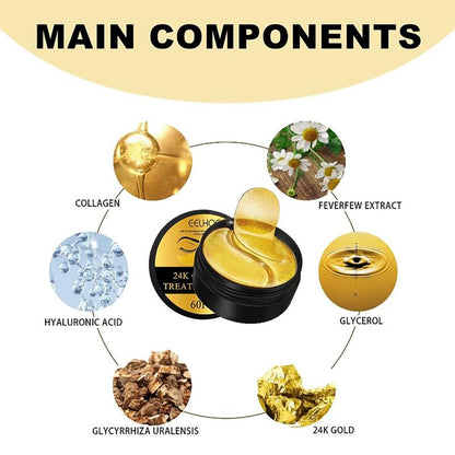 24K Gold Moisturizing Eye Mask, 60Pcs/Set Tightening and Lifting Eye Patches, Hydrating Brightening & Firming Eye Sticker, Beauty & Personal Eye Care Product, Skincare Products Skincare Set, Fall Gift Smooth Wrinkle