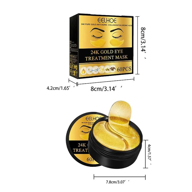 24K Gold Moisturizing Eye Mask, 60Pcs/Set Tightening and Lifting Eye Patches, Hydrating Brightening & Firming Eye Sticker, Beauty & Personal Eye Care Product, Skincare Products Skincare Set, Fall Gift Smooth Wrinkle