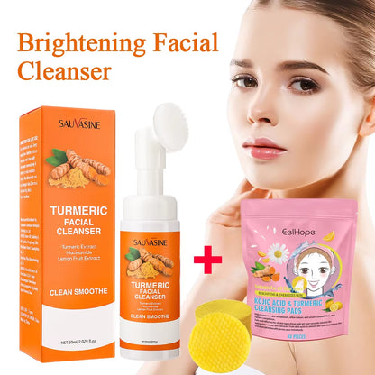 Turmeric Facial Cleanser Pads - 40 Count Exfoliating Kojic Acid Treatment for Dark Spot Reduction and Skin Brightening